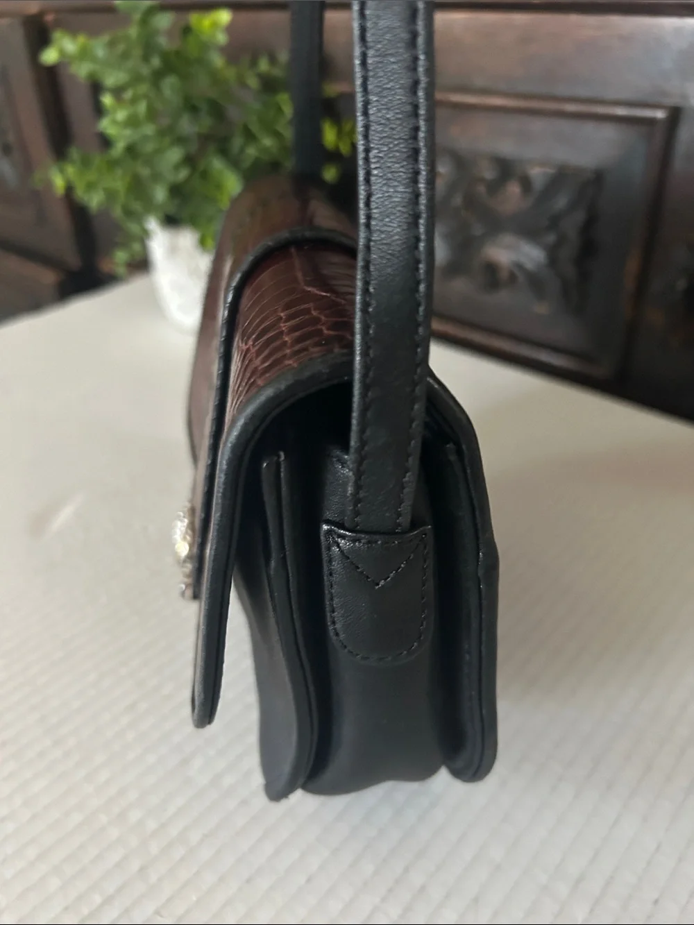 One Word by Brighton Women's Two-Tone Croc-Textured Leather Crossbody Bag